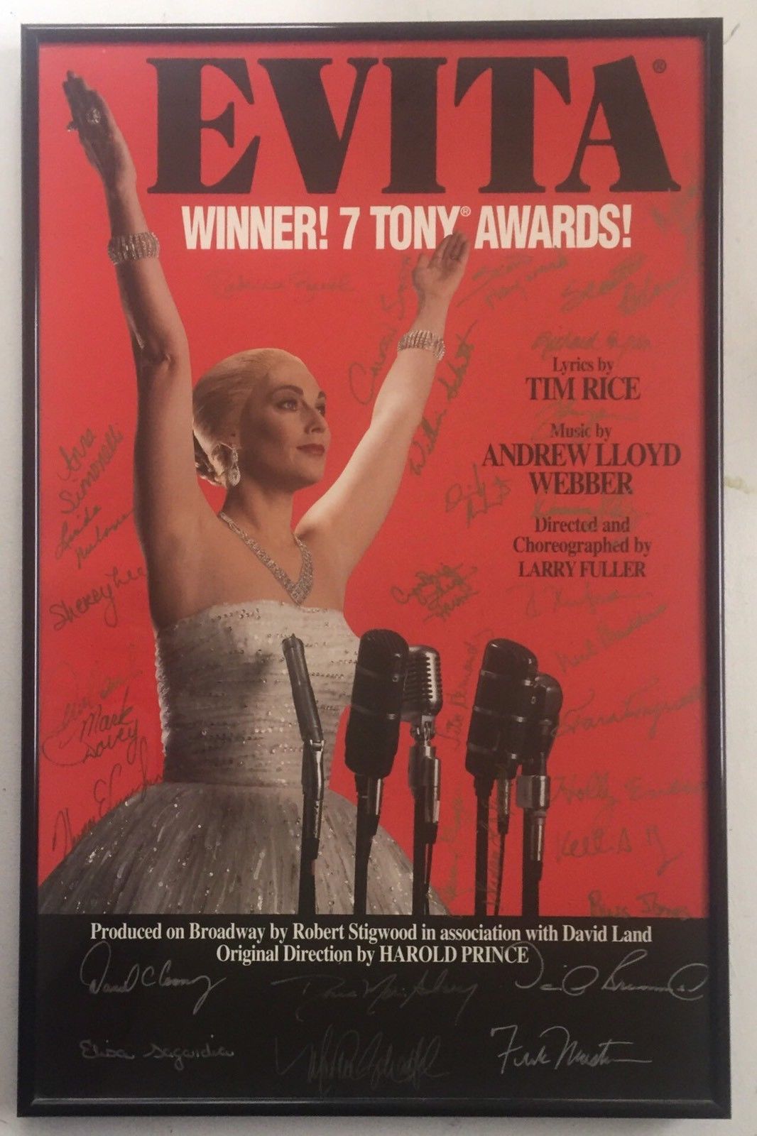 Original 22"x 14" 1993 EVITA  Broadway Autographed By Cast Poster