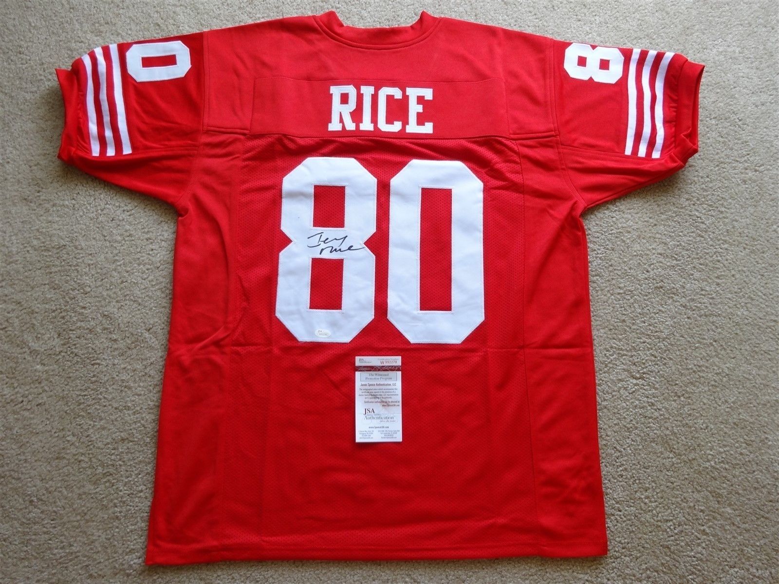 JERRY RICE SIGNED AUTO SAN FRANCISCO 49ERS RED JERSEY JSA AUTOGRAPHED