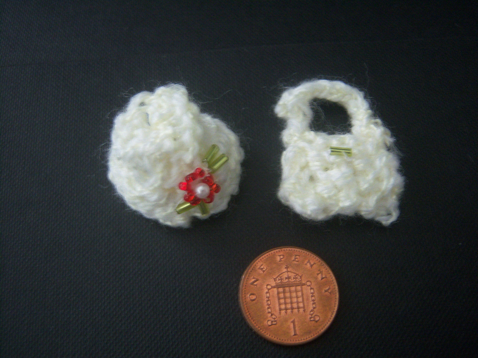 Handmade Miniature Dolls House 1/12th scale Knitted Hat and Bag sets - various