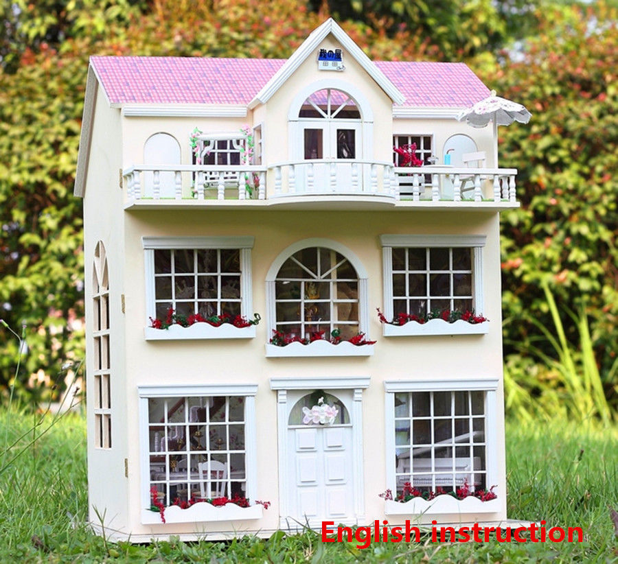 Wooden Dolls house Miniatures DIY Kits Dollhouse with LED Light+Music Box+Doll