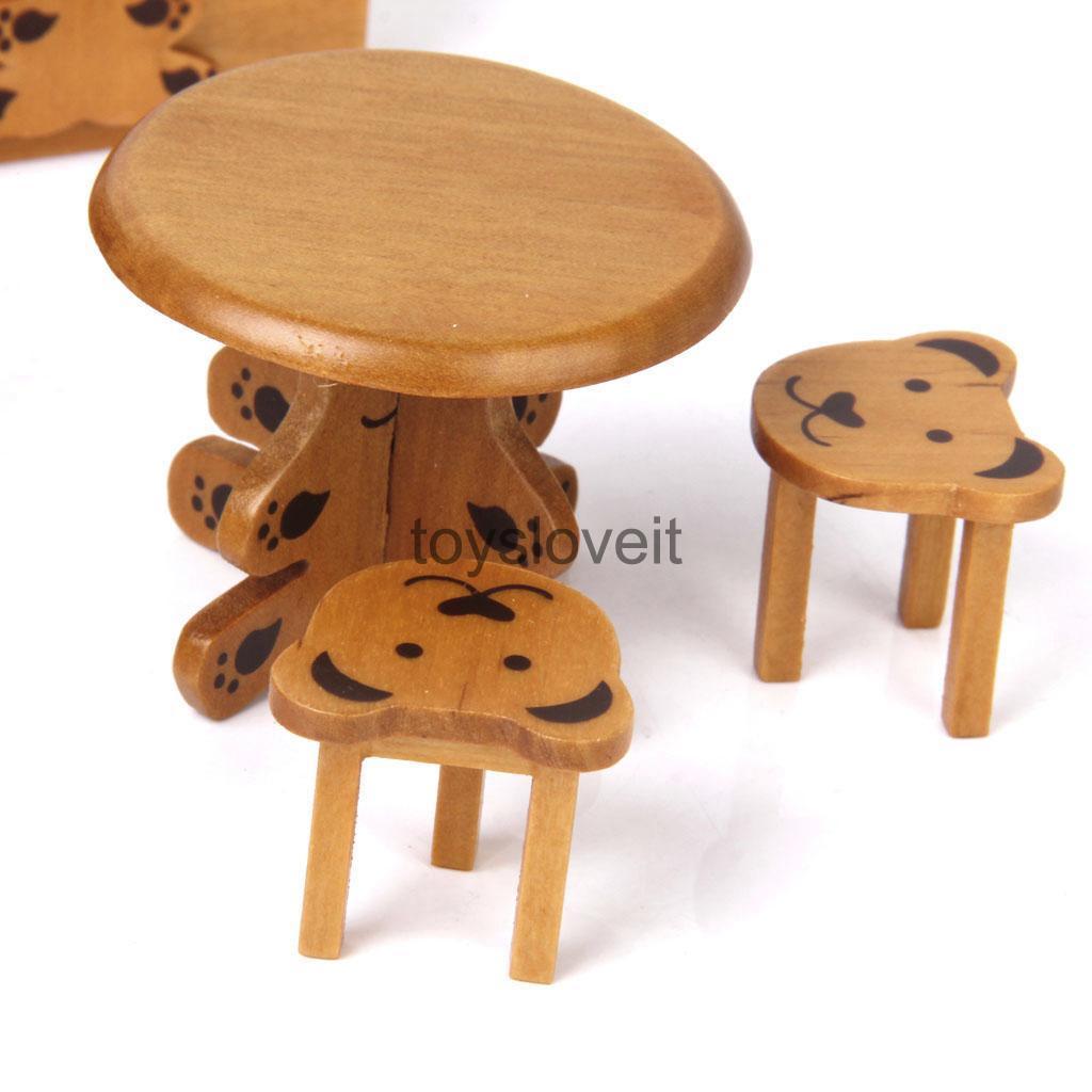 1:12 Wooden Bed Cabinet Stool Table Dolls House Mini Bedroom Furniture Set