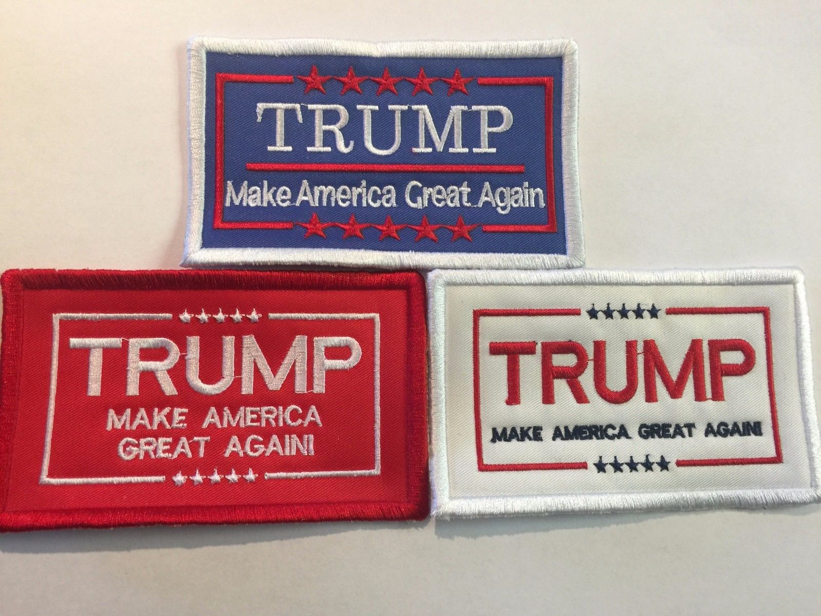 LOT of (3) TRUMP MAKE AMERICA GREAT AGAIN Patches Red White Blue 3x4.5 INCH USA