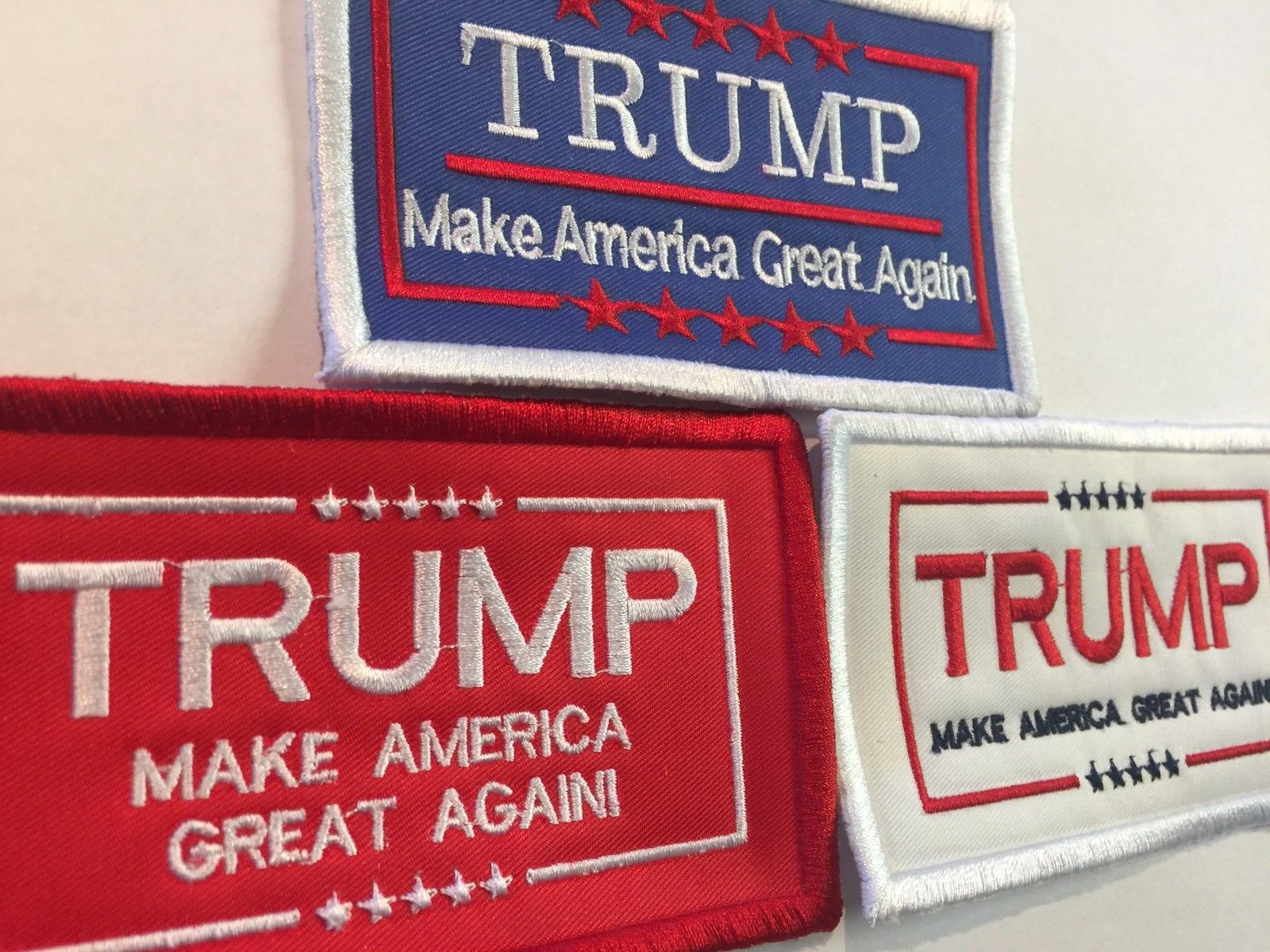 LOT of (3) TRUMP MAKE AMERICA GREAT AGAIN Patches Red White Blue 3x4.5 INCH USA