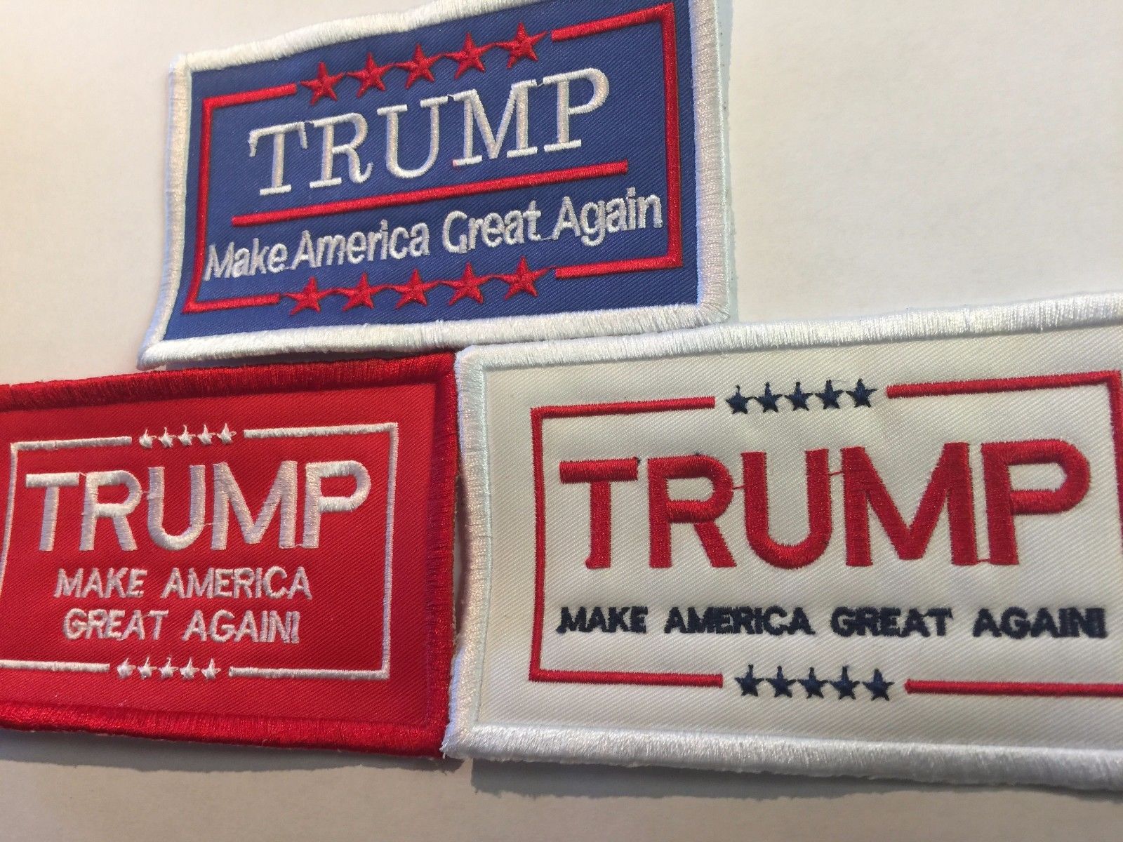 LOT of (3) TRUMP MAKE AMERICA GREAT AGAIN Patches Red White Blue 3x4.5 INCH USA