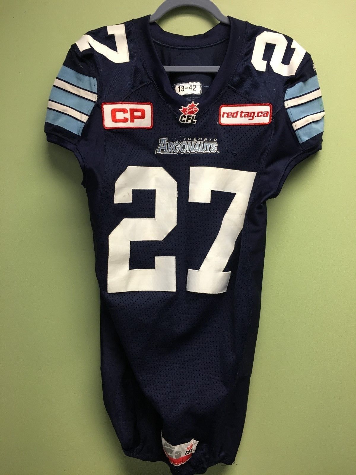 2013 Corey Greenwood Toronto Argonauts Authentic GAME USED CFL Football Jersey