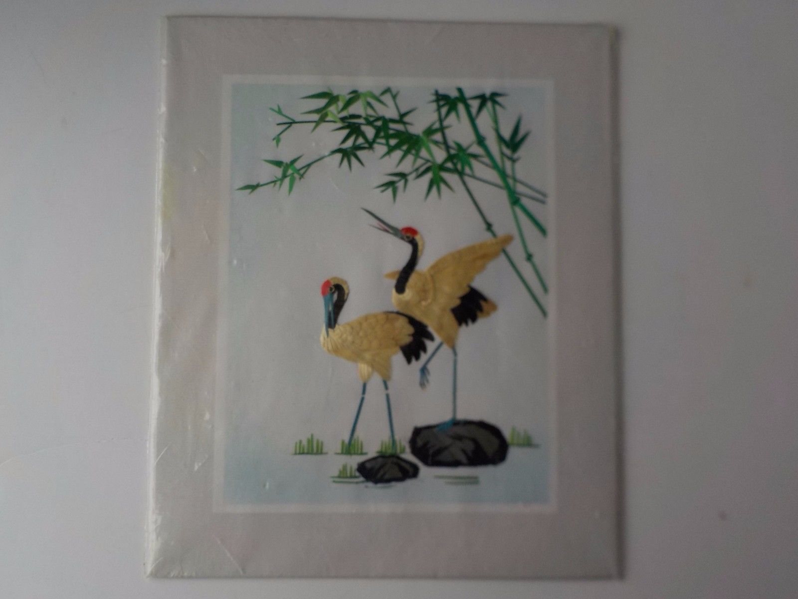 Wheat Stalk Cutting Picture Hand Cut and Painted on Silk Asian Art Cranes