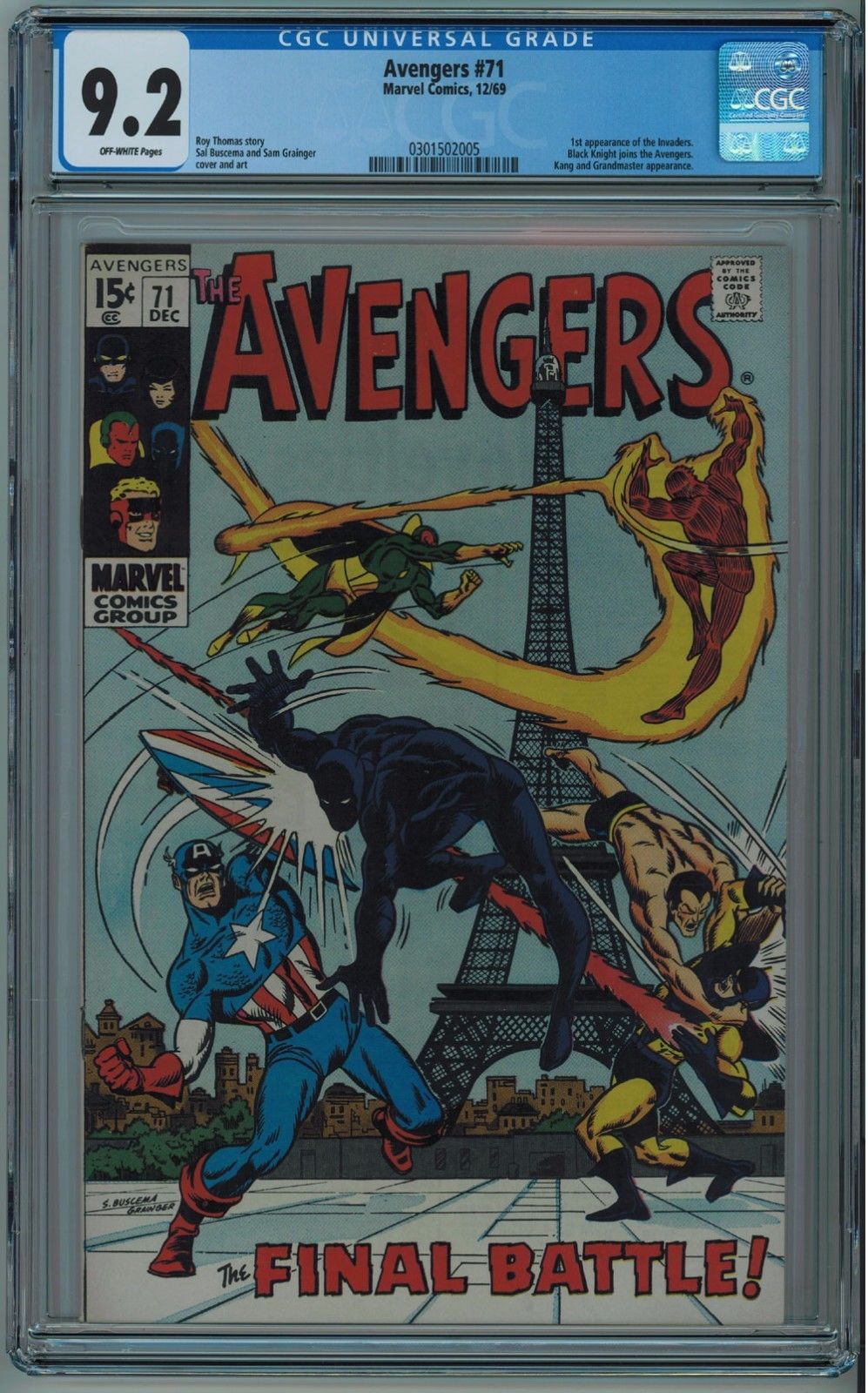 AVENGERS #71 CGC 9.2 1ST INVADERS HIGH GRADE OFF-WHITE PAGES 1969