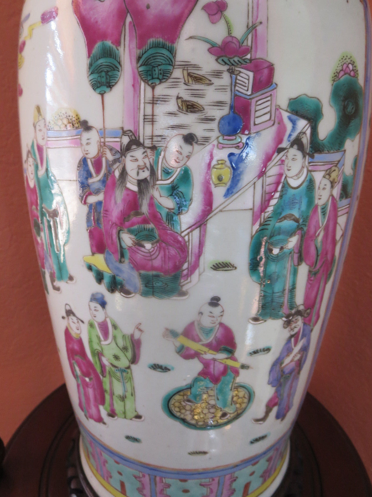 Antique Chinese Famille Rose PORCELAIN Vase Lamp