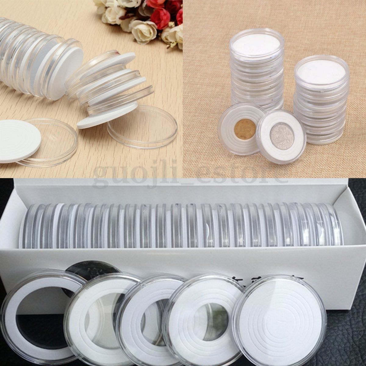 20X 38mm Transparent Round Coins Holder Portable Storage Case Container Display