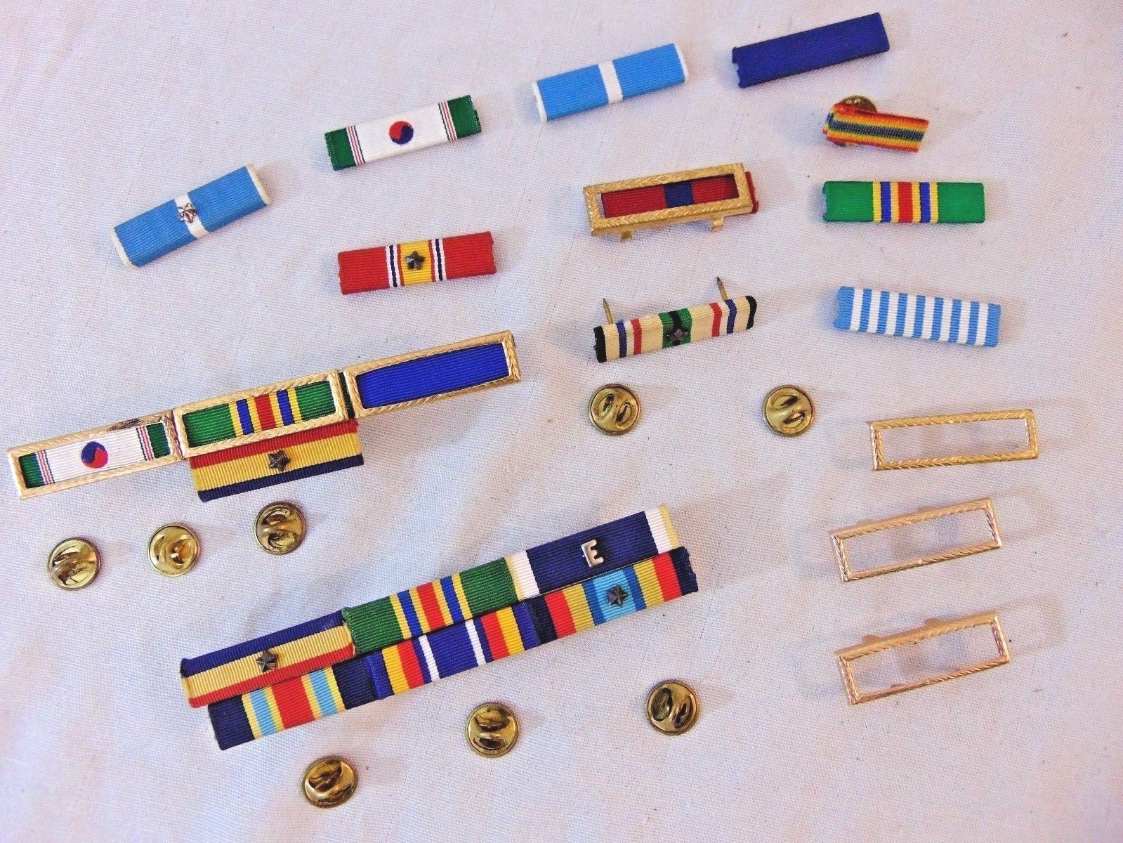 Vtg Lot US Army USMC Navy Air Force Military Uniform Medal Ribbon Bar Pinback