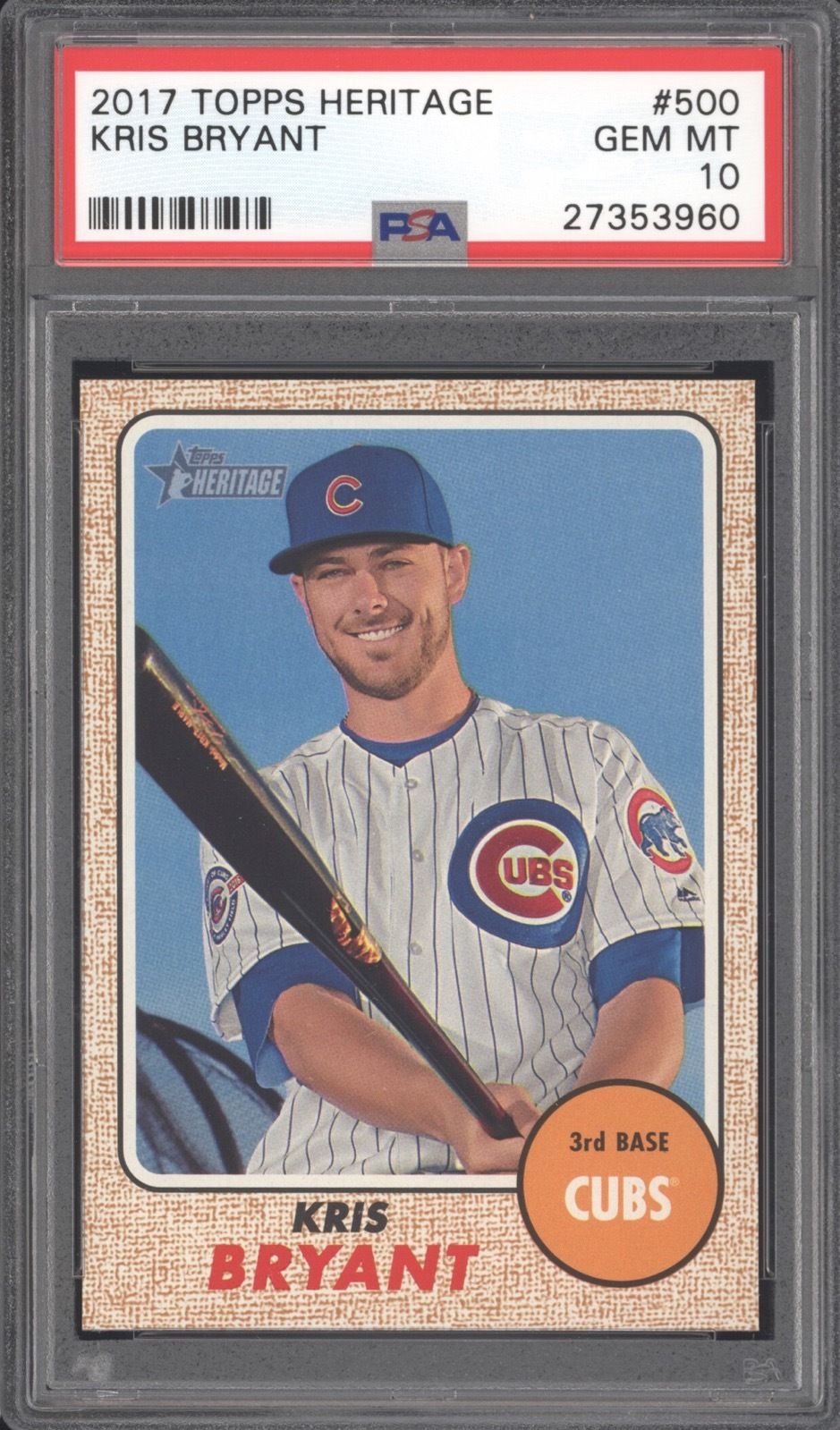 KRIS BRYANT PSA 10 2017 TOPPS HERITAGE BASEBALL #500 CUBS MVP GEM MINT