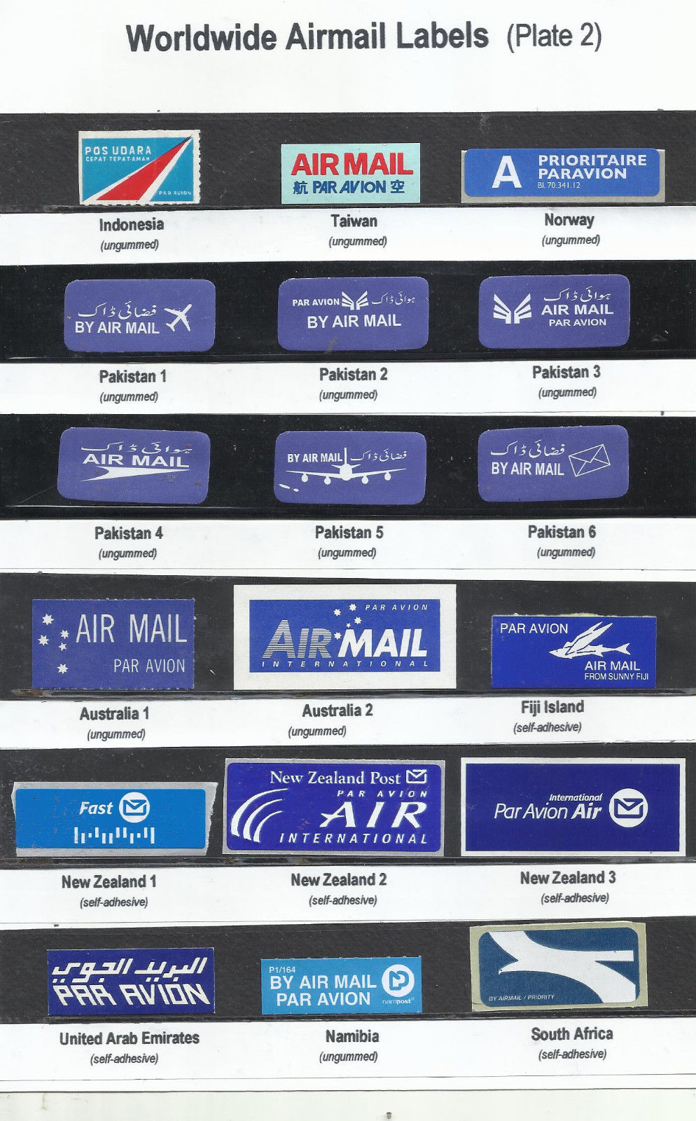 5 PIECES OF UNUSED WORLDWIDE AIRMAIL LABELS COLLECTION  (JL06)