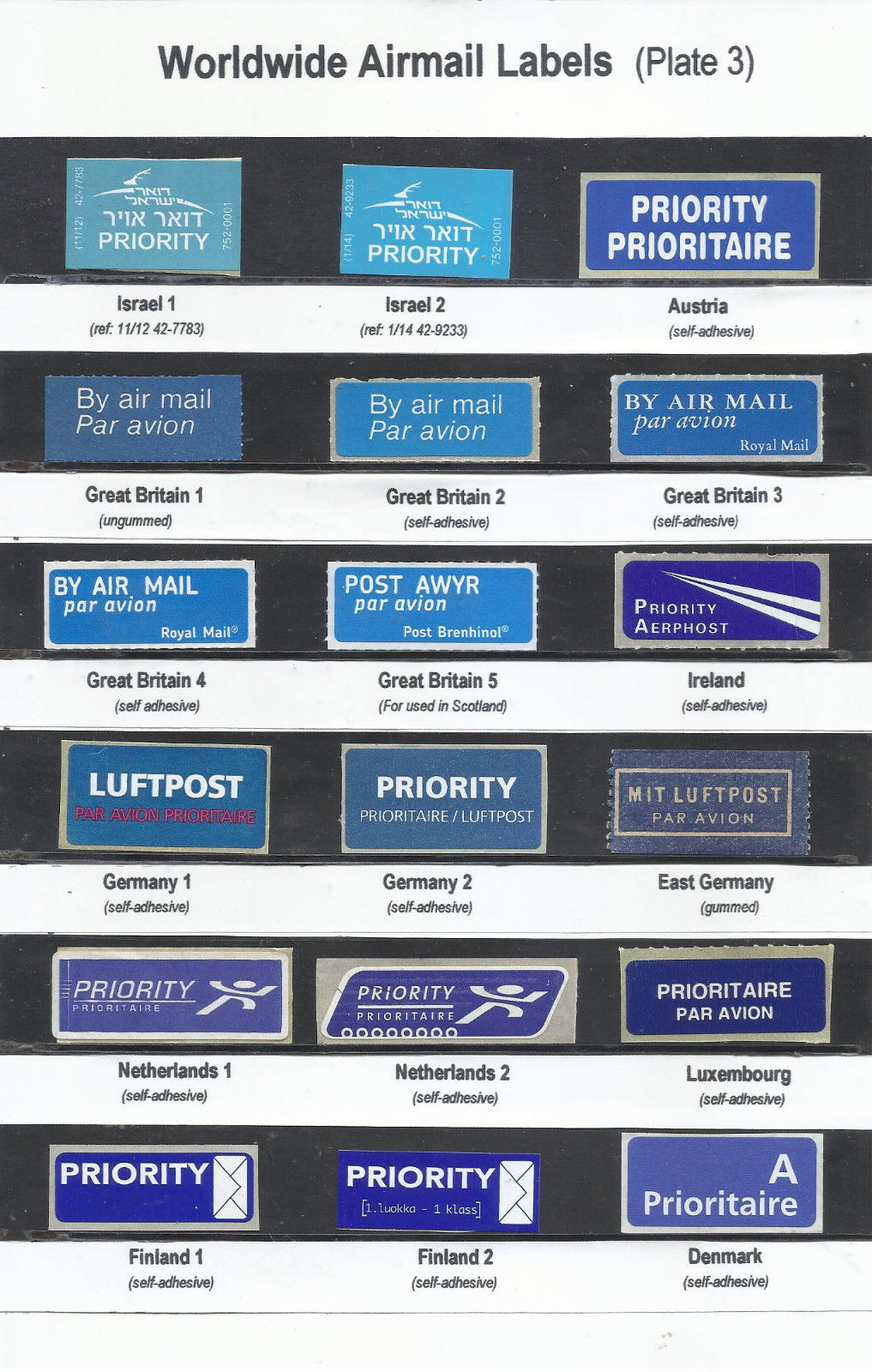 5 PIECES OF UNUSED WORLDWIDE AIRMAIL LABELS COLLECTION  (JL06)