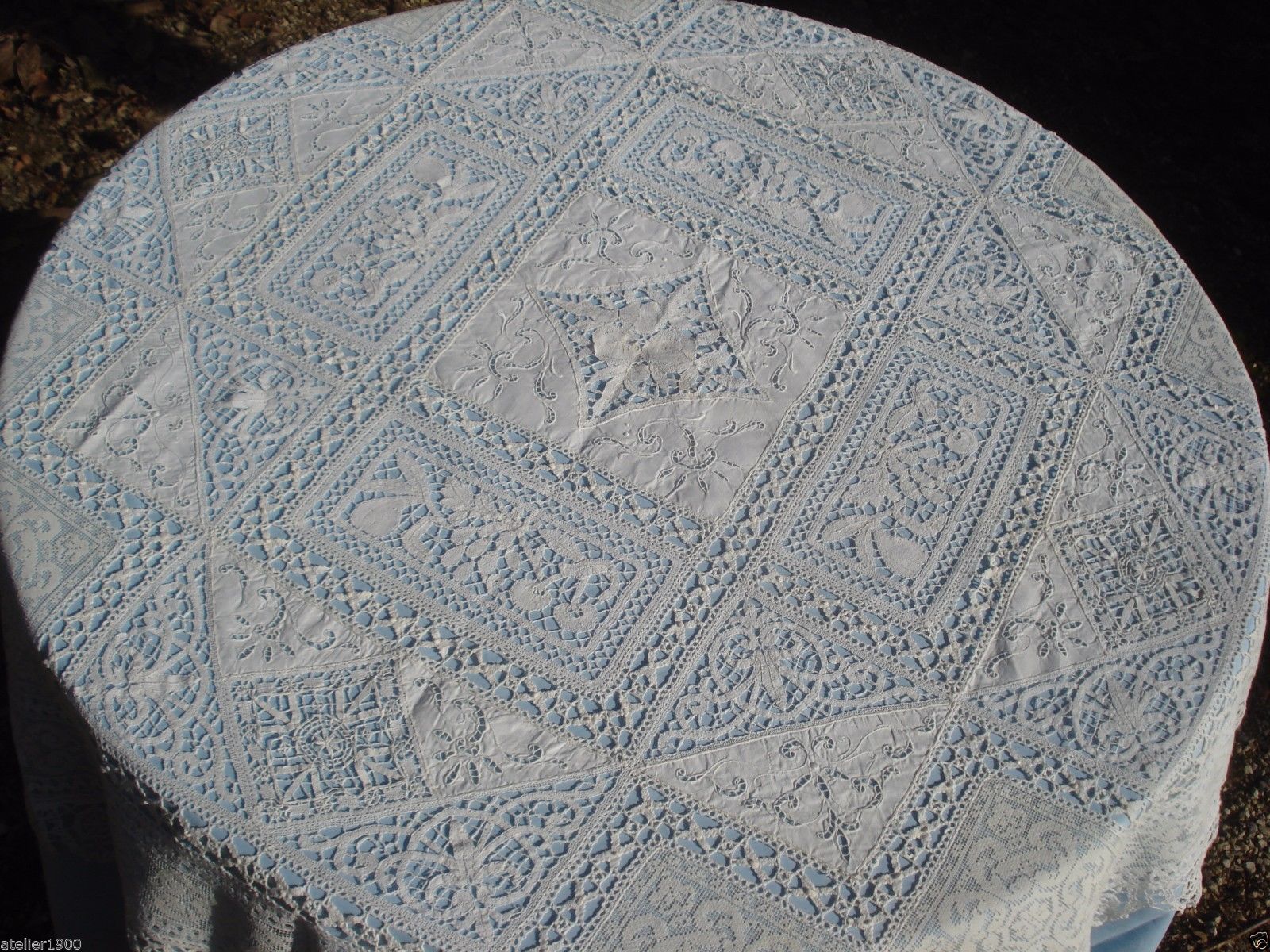 antique handmade lace + embroidery table cloth