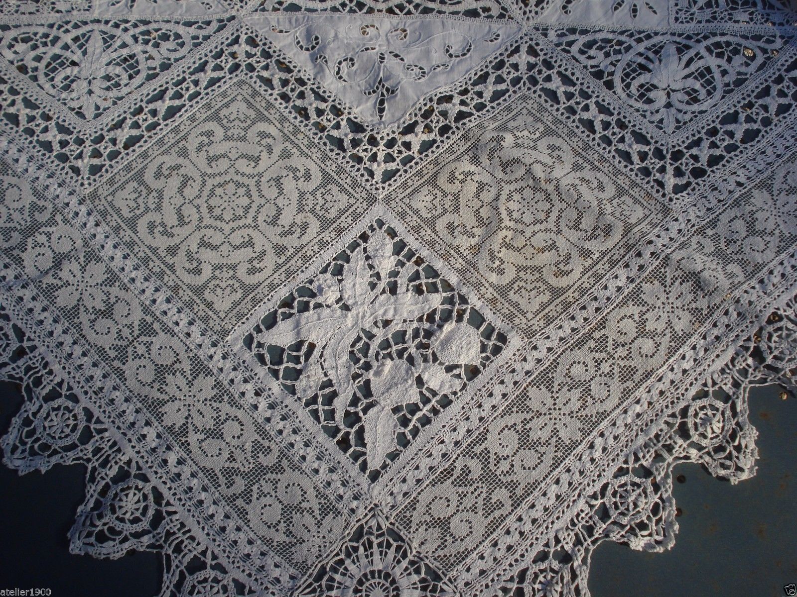 antique handmade lace + embroidery table cloth