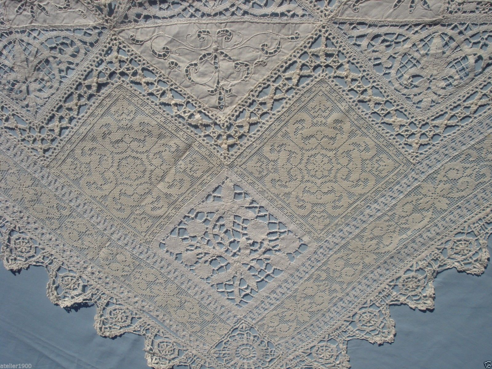 antique handmade lace + embroidery table cloth