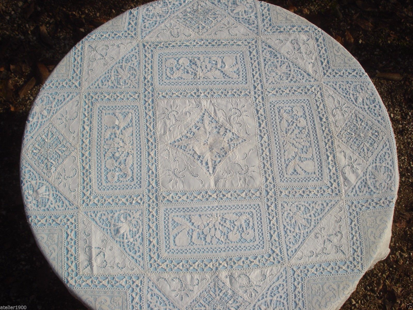 antique handmade lace + embroidery table cloth