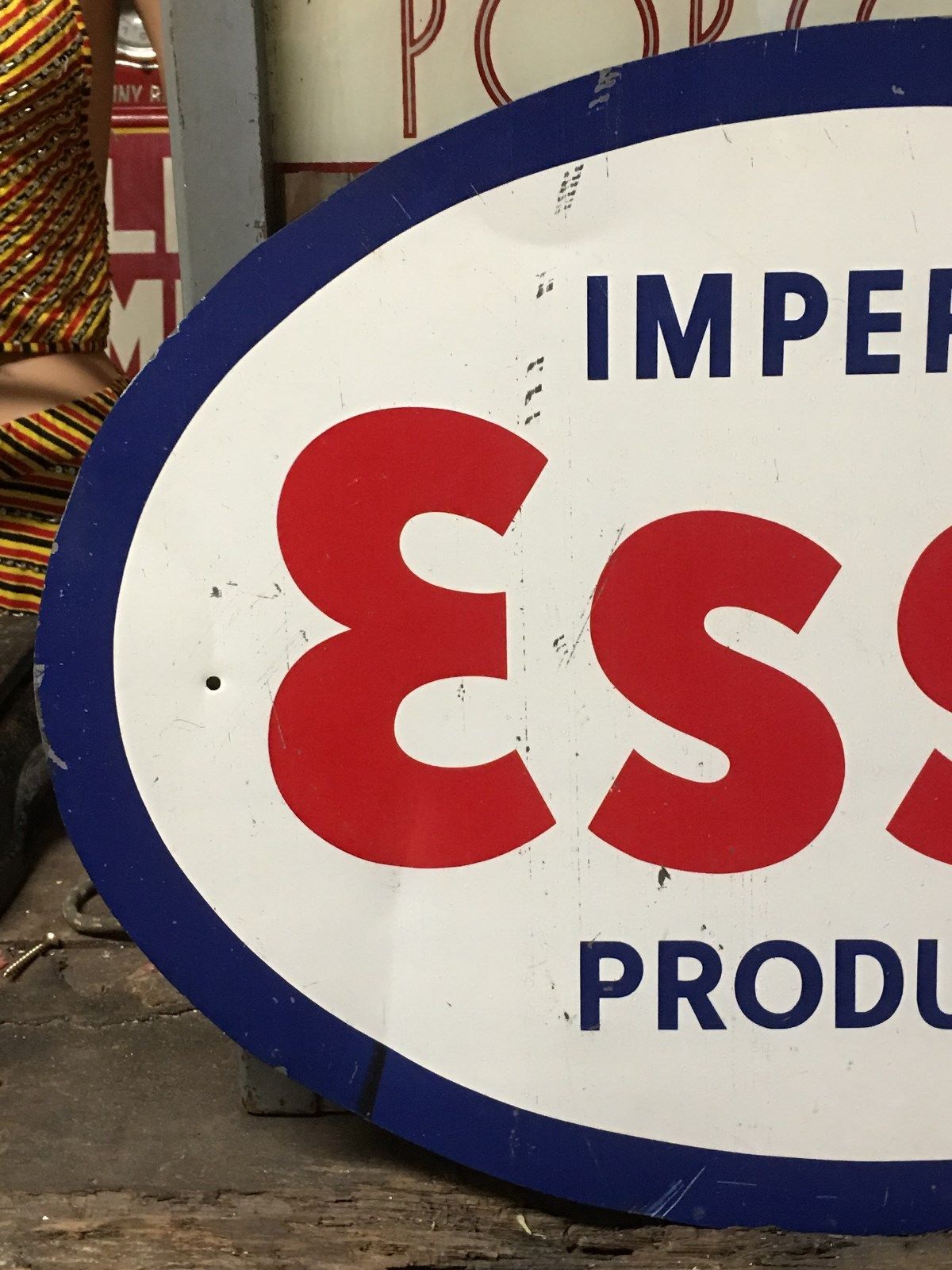 VinTage ESSO IMPERIAL PRODUCTS Sign Gas STaTioN ORIGINAL Tin Tacker OLD Gas Oil