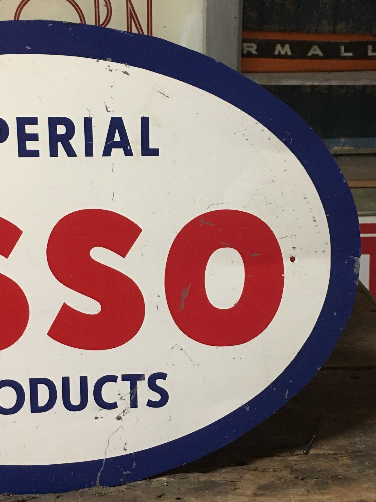 VinTage ESSO IMPERIAL PRODUCTS Sign Gas STaTioN ORIGINAL Tin Tacker OLD Gas Oil