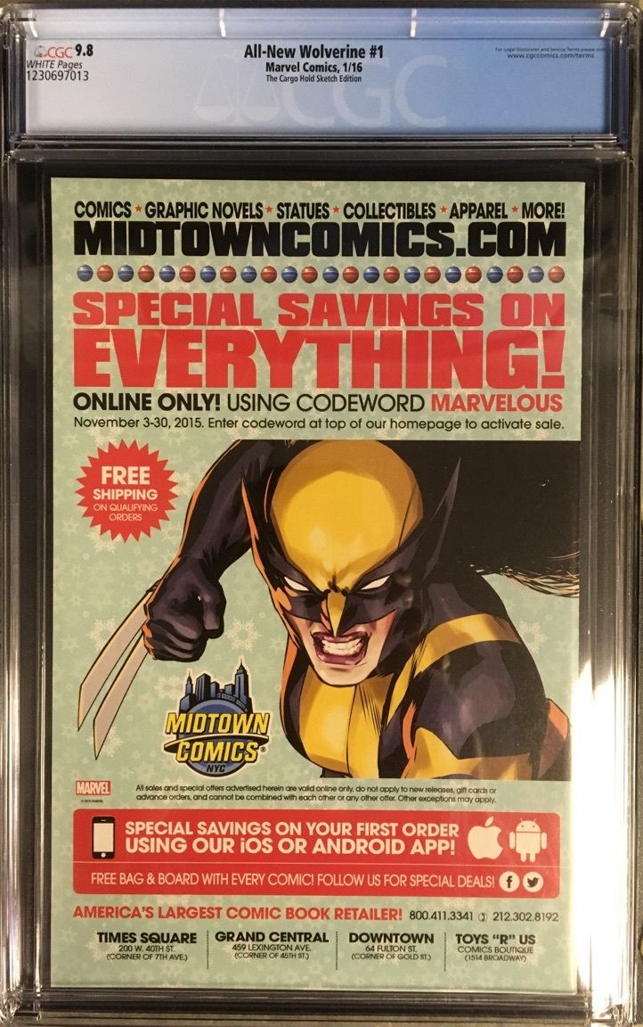 All-New Wolverine #1 CGC 9.8 J. Scott Campbell Cargo Hold Sketch Variant Cover!