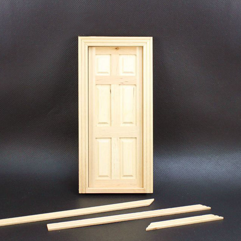 1/12 Dollhouse Miniature Unpainted Wooden Interior 6-Panel Door With Frame Gift