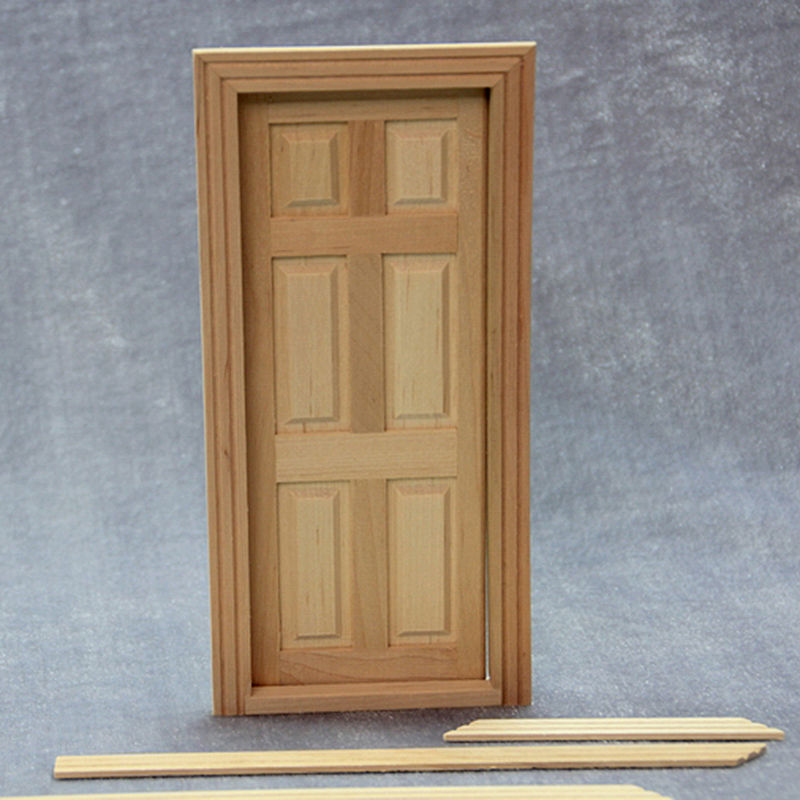 1/12 Dollhouse Miniature Unpainted Wooden Interior 6-Panel Door With Frame Gift