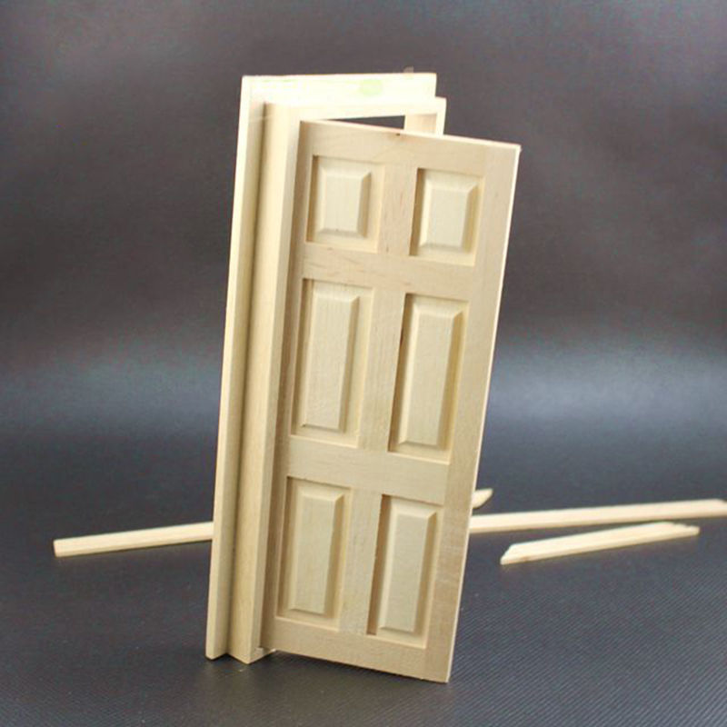 1/12 Dollhouse Miniature Unpainted Wooden Interior 6-Panel Door With Frame Gift