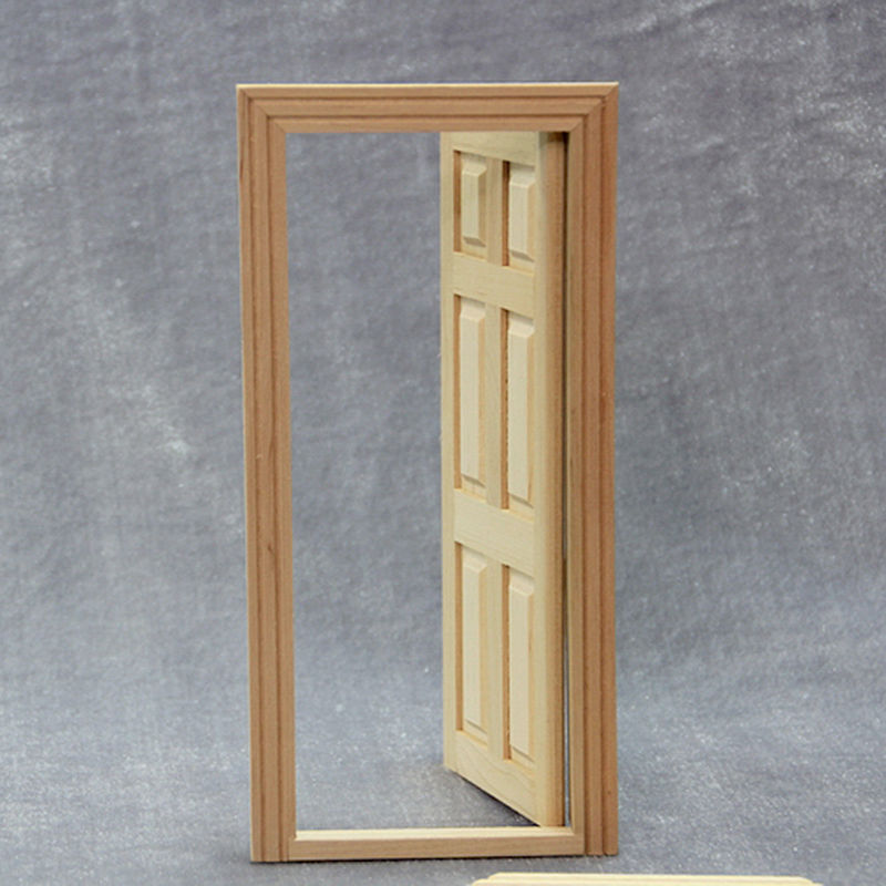 1/12 Dollhouse Miniature Unpainted Wooden Interior 6-Panel Door With Frame Gift