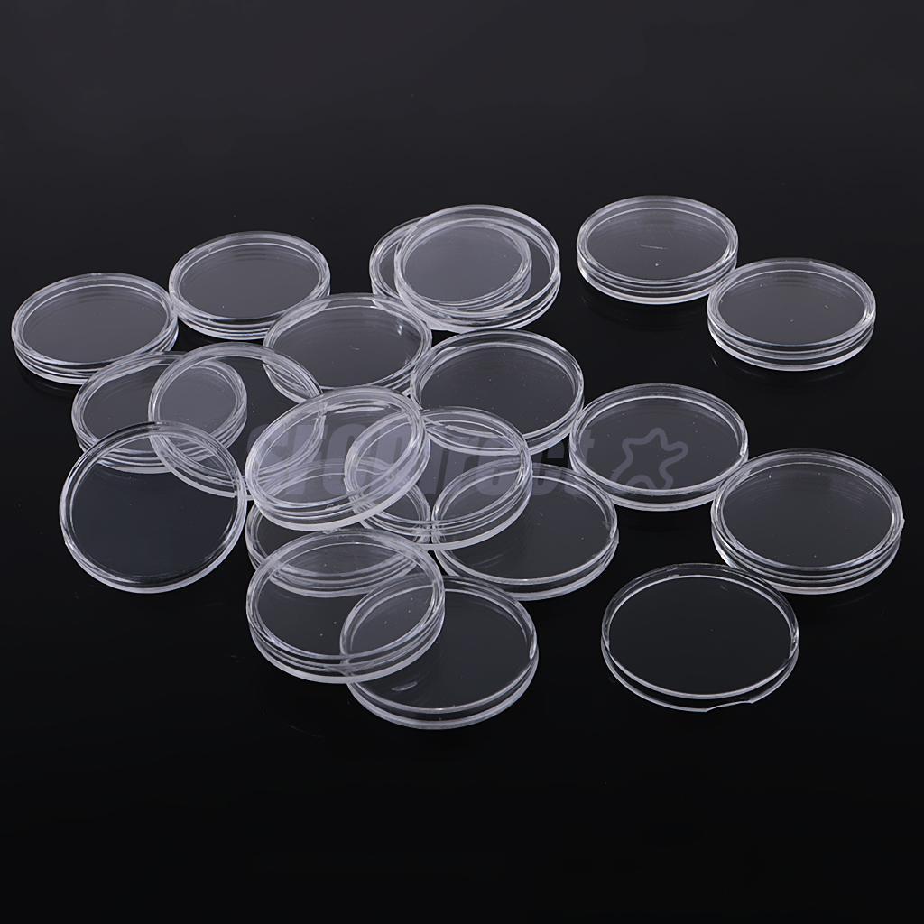 20Pcs 40mm Clear Round Acrylic Coin Capsules Coin Display Case Container Box