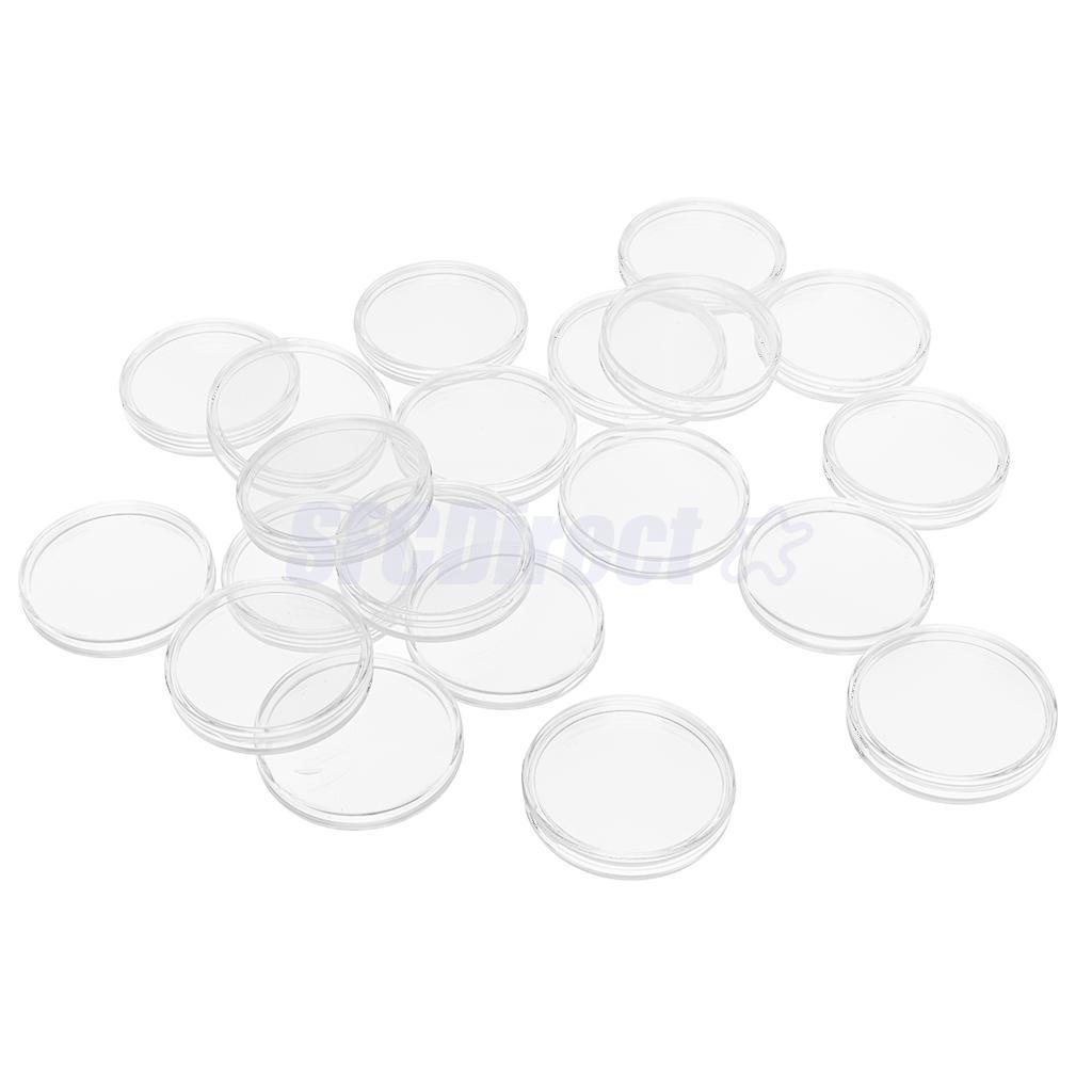 20Pcs 40mm Clear Round Acrylic Coin Capsules Coin Display Case Container Box