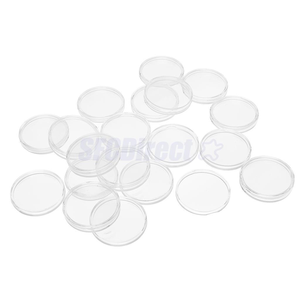 20Pcs 40mm Clear Round Acrylic Coin Capsules Coin Display Case Container Box