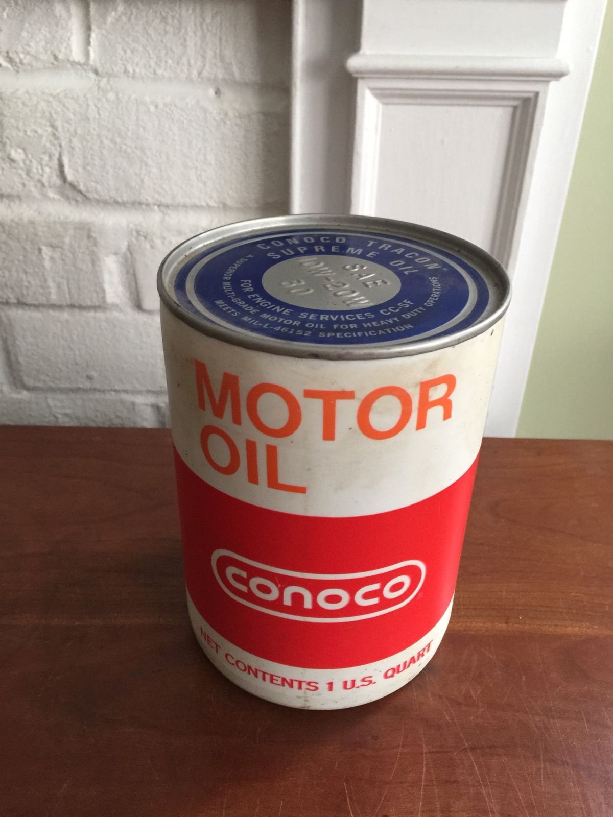 Vintage~Conoco Motor Oil Plastic Can 1 qt~Gas & Oil Advertising (Full)