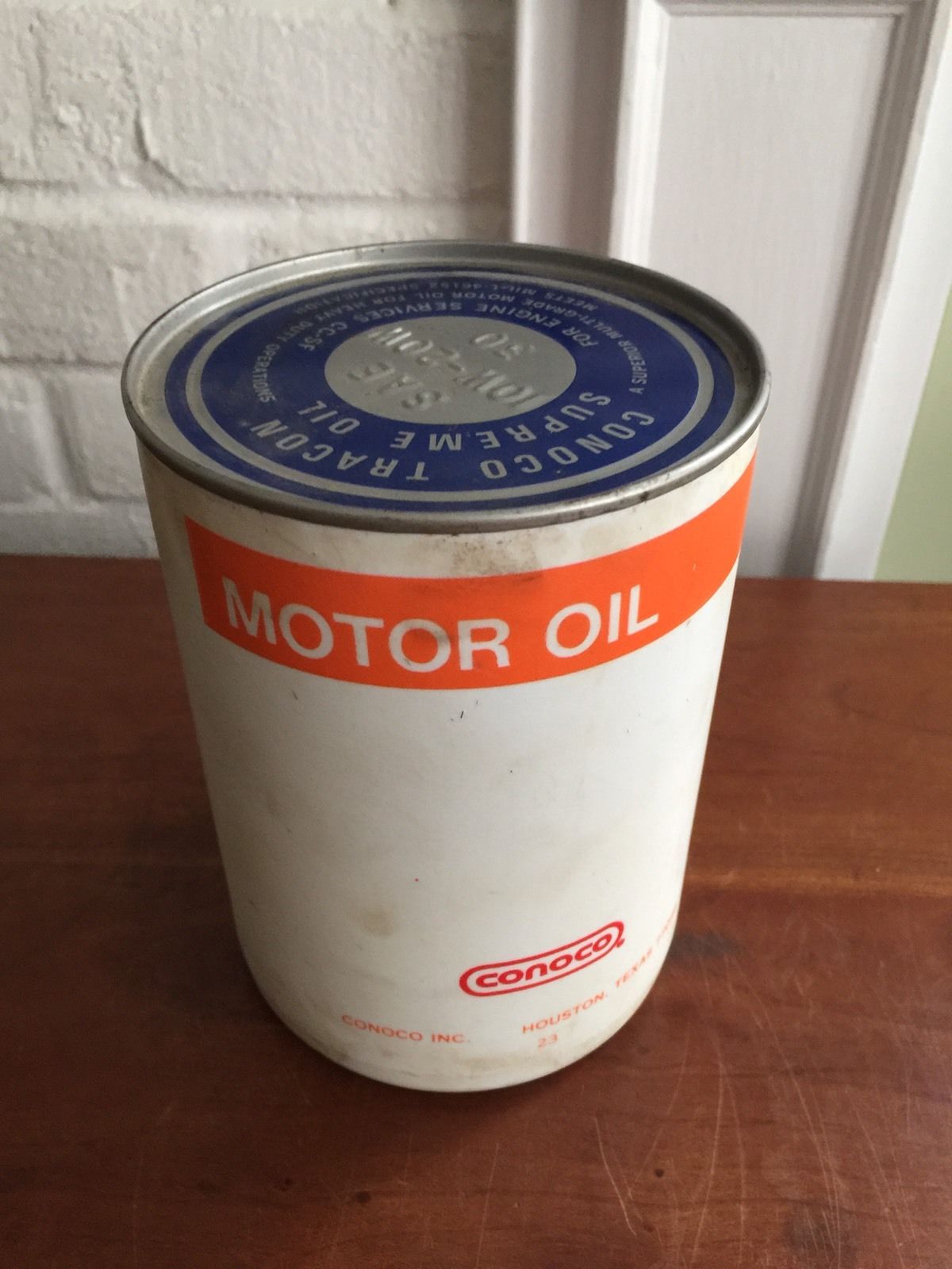 Vintage~Conoco Motor Oil Plastic Can 1 qt~Gas & Oil Advertising (Full)