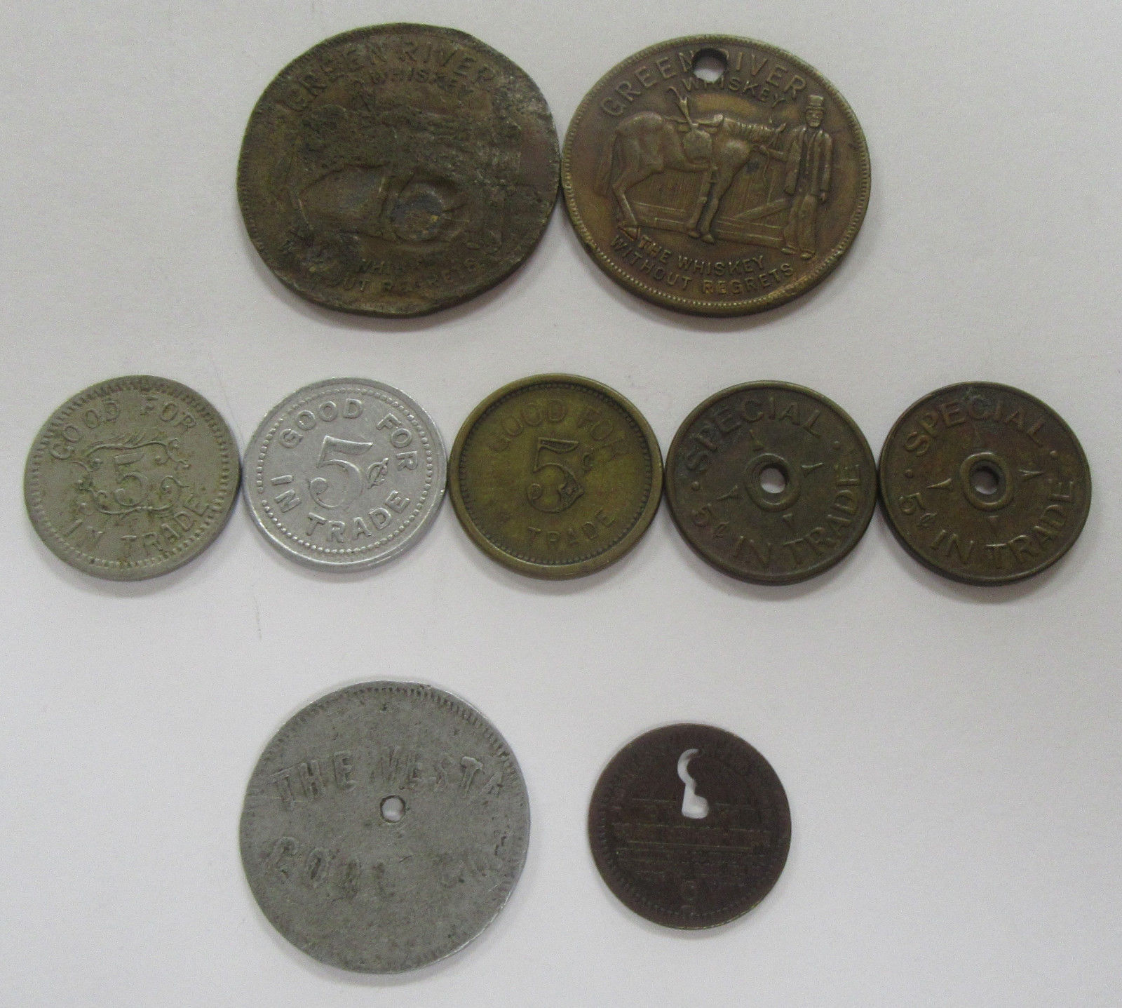 Very Unique Lot of 9 Old Trade Tokens & Highly Collectible Medals!
