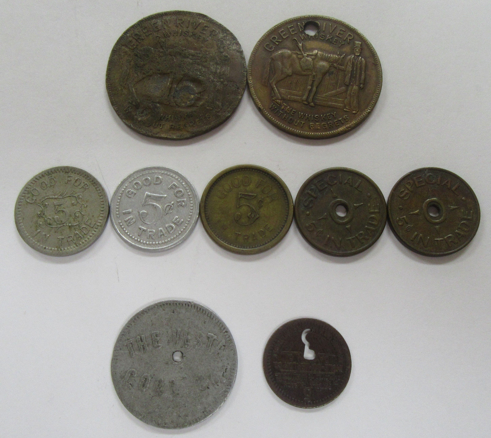 Very Unique Lot of 9 Old Trade Tokens & Highly Collectible Medals!