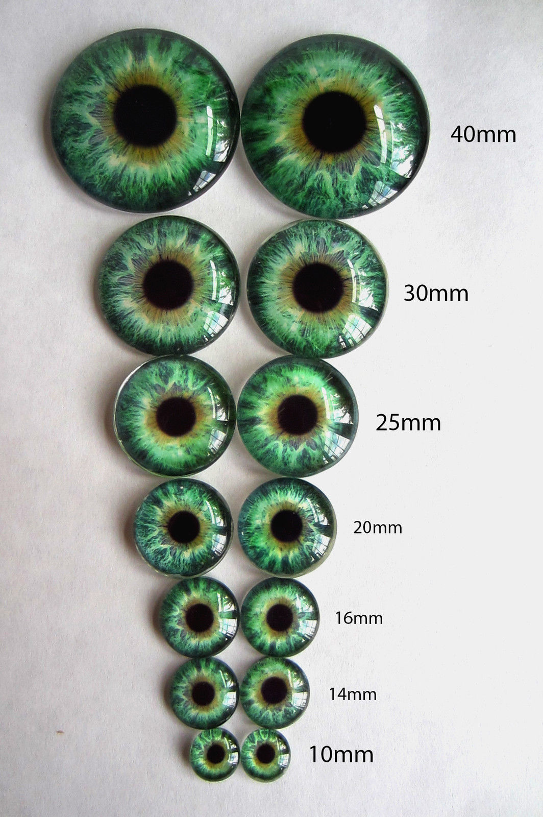 Taxidermy Glass Dragon, Doll, steampunk, Teddy Bear Eyes, Green 40mm or 50mm