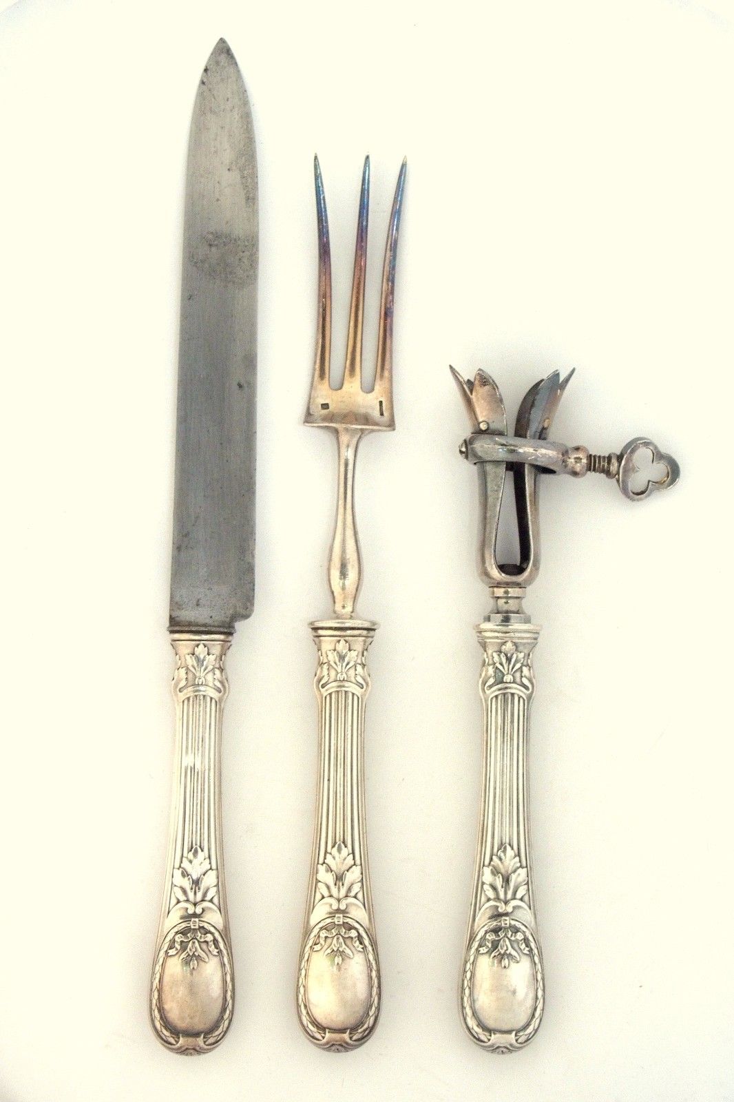 Antique French Silver Plated Christofle Serving Set Big Knife Fork