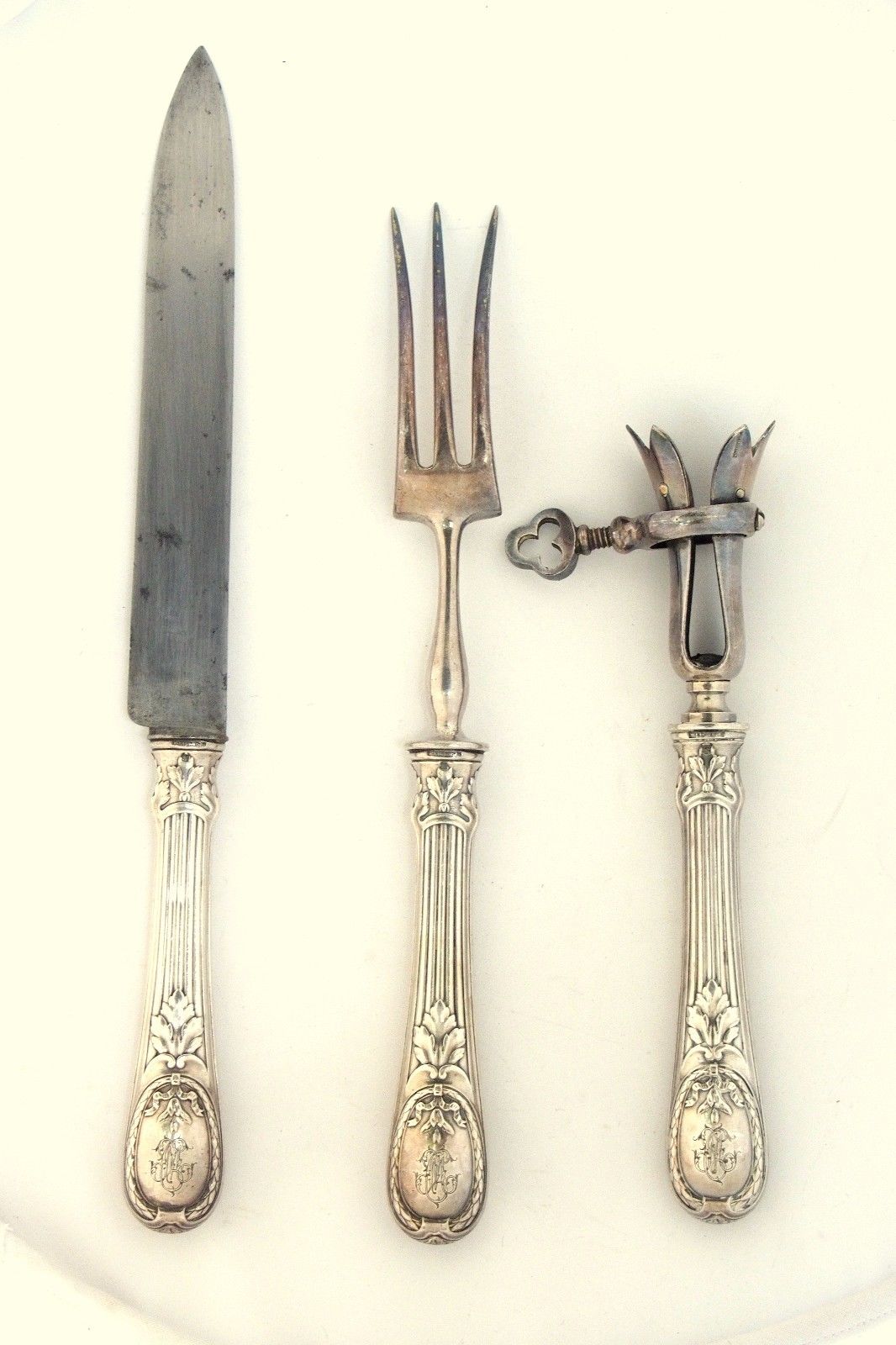 Antique French Silver Plated Christofle Serving Set Big Knife Fork