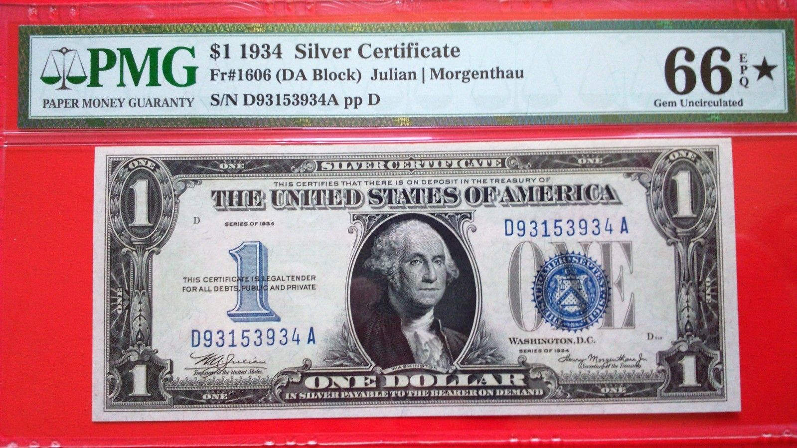 1934 FR-1606 $1 SILVER CERTIFICATE PMG 66 EPQ* RARE BLACK STAR DESIGNATION