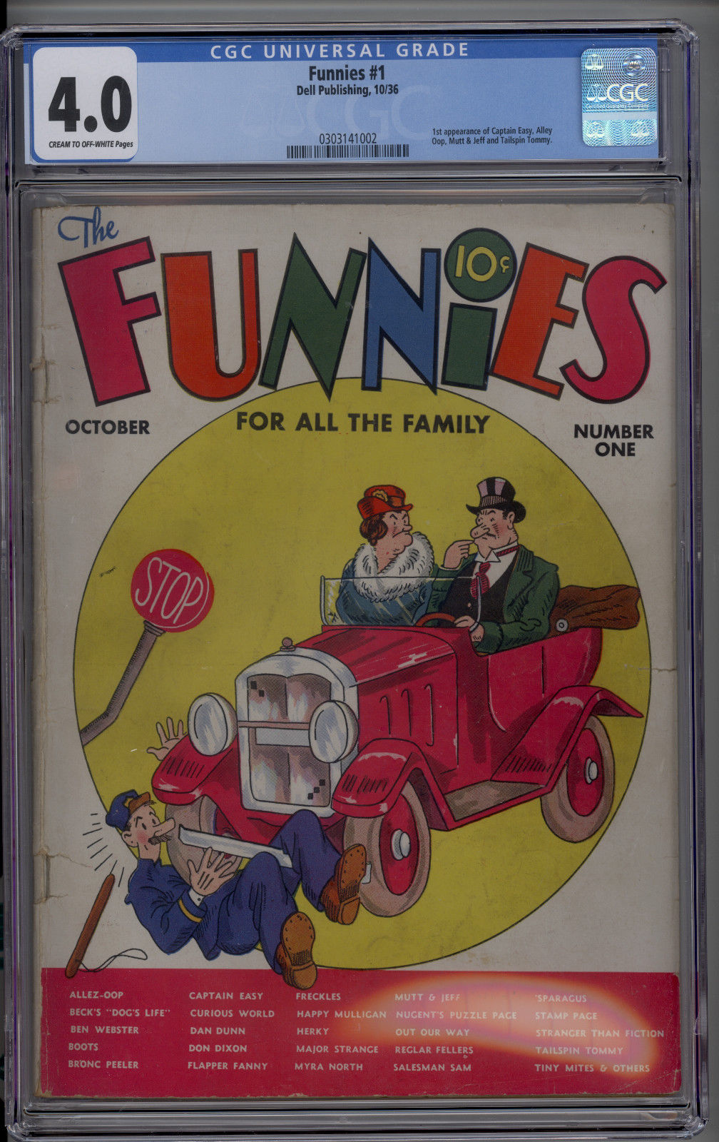 Funnies # 1 CGC 4.0 Dell 1936 1st Mutt & Jeff Cpt Easy Alley Oop Tailspin Tommy