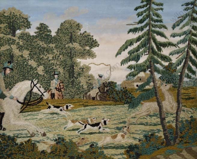 "Deer Hunting", Embroidery from Estate of Grand Duke of Baden, Early 19th c.