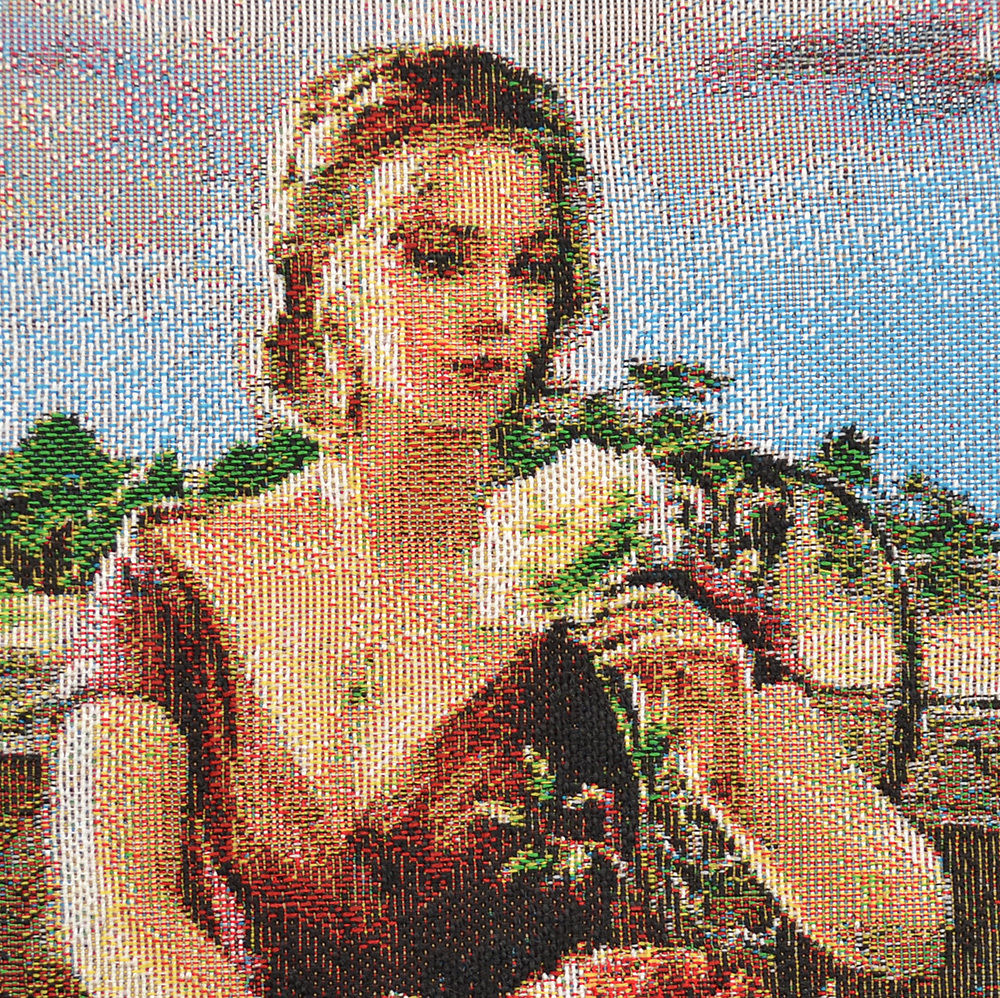 30" SILK & COTTON NEEDLEPOINT ART  WOVEN PAINTING TAPESTRY: COUNTESS AT SEASIDE