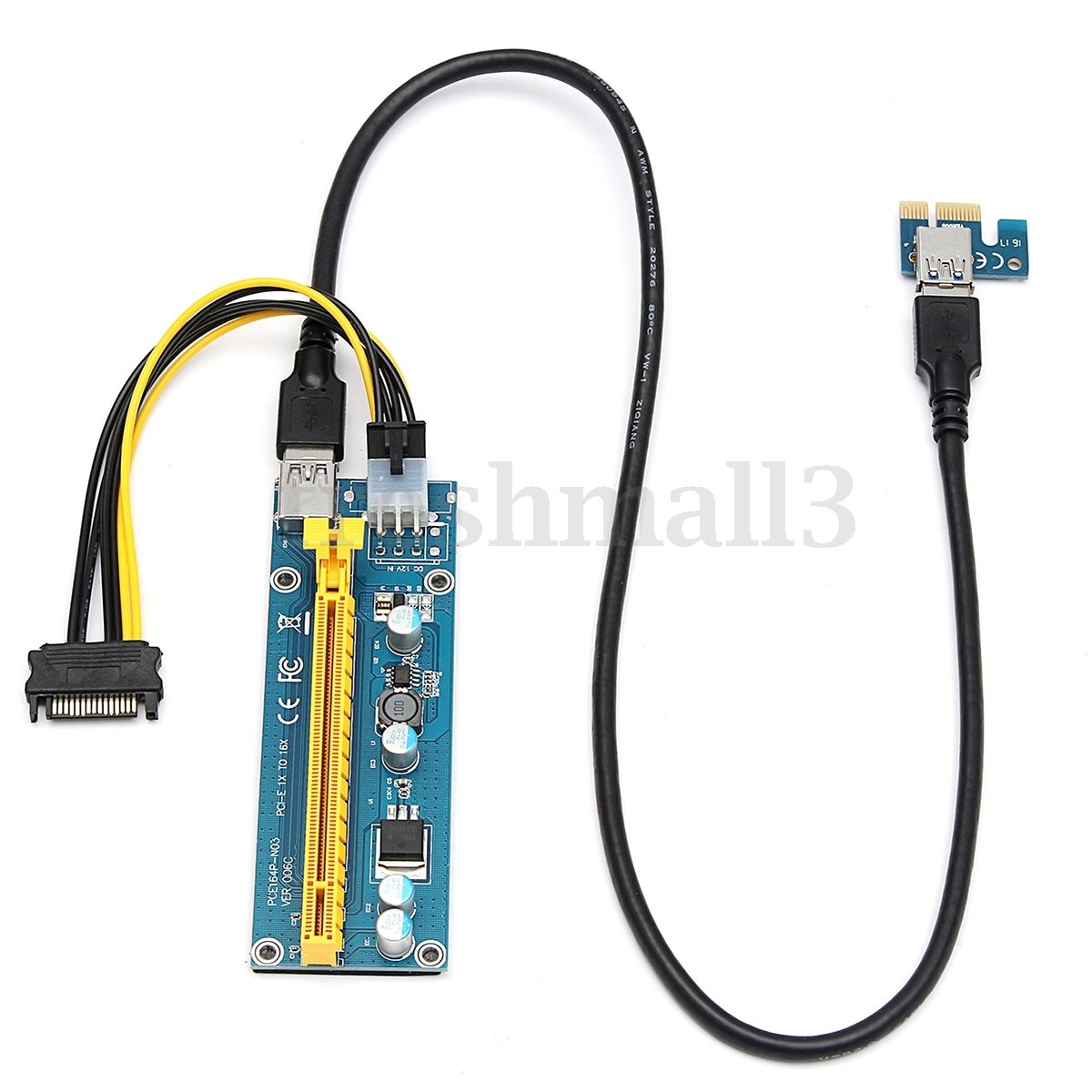 USB3.0 PCI-E 1x To16x Extender Riser Card Adapter Power Cable For ETH GPU Mining