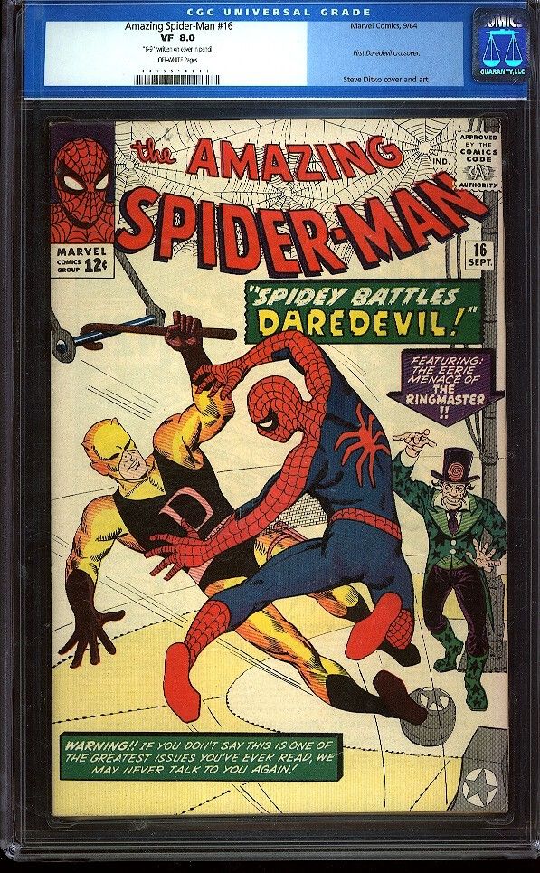 Amazing Spider-man 16 cgc 8.0 OW Silver Key Marvel 1st Daredevil XOver IGKC L@@K