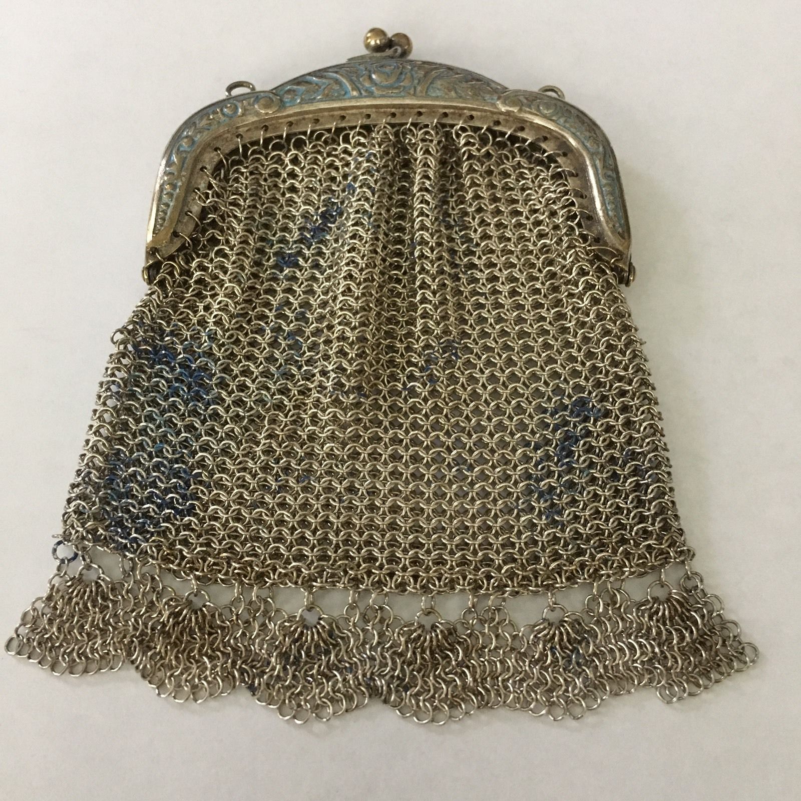 Antique Silver French Mesh Coin Purse Art Nouveau