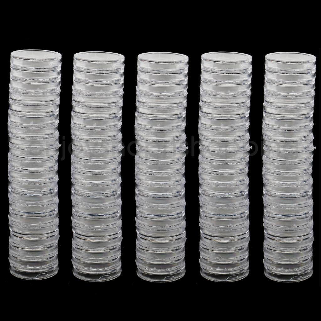 100pcs 19mm Plastic Clear Round Coin Case Capsule Storage Holder Containers