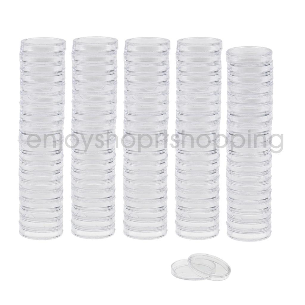 100pcs 19mm Plastic Clear Round Coin Case Capsule Storage Holder Containers