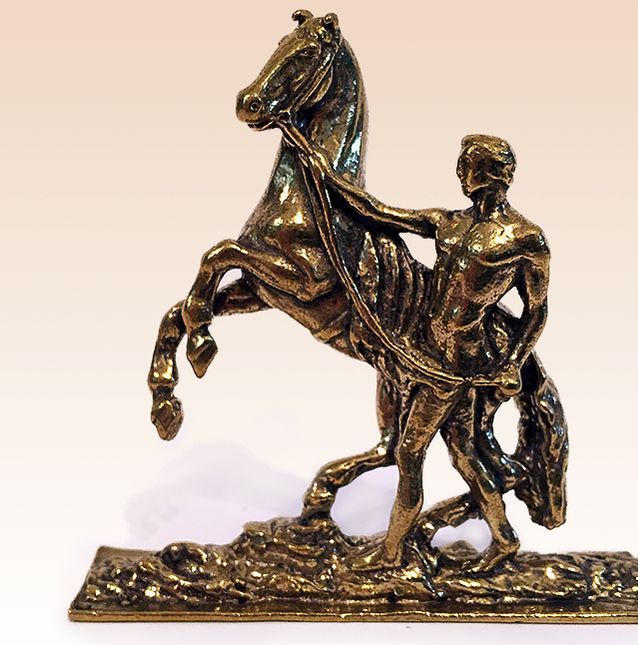 Miniature Bronze Figurine man with the horse sculpture art manual processing