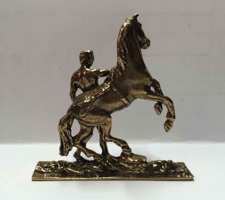 Miniature Bronze Figurine man with the horse sculpture art manual processing