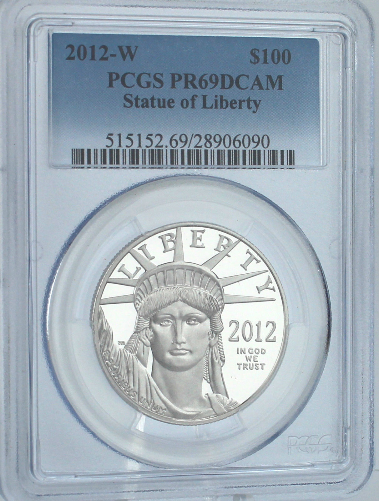 2012W $100 American Eagle Statue of Liberty 1 oz Platinum Proof Coin PCGS PR69DC